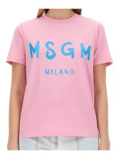 Brushed Logo Short Sleeve T-Shirt Pink - MSGM - BALAAN 2