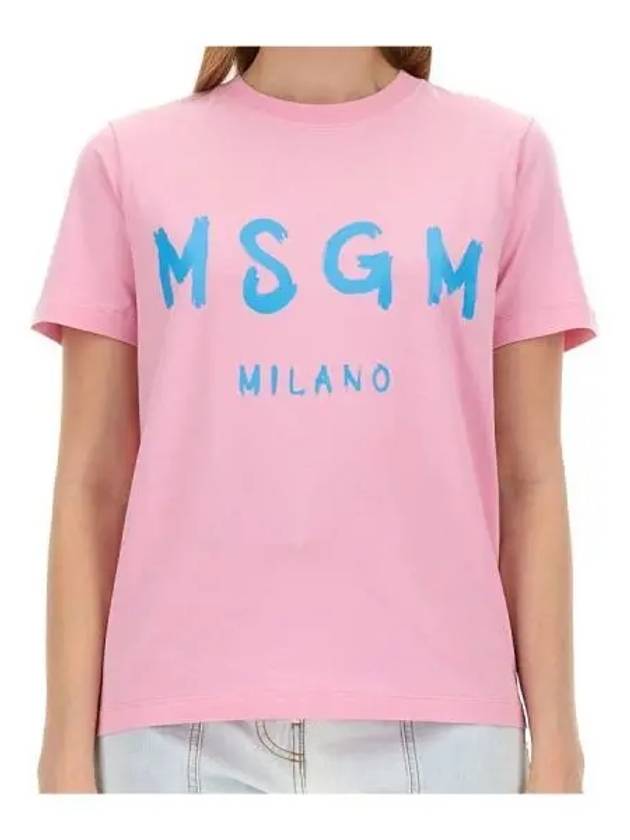 Brushed Logo Short Sleeve T-Shirt Pink - MSGM - BALAAN 2