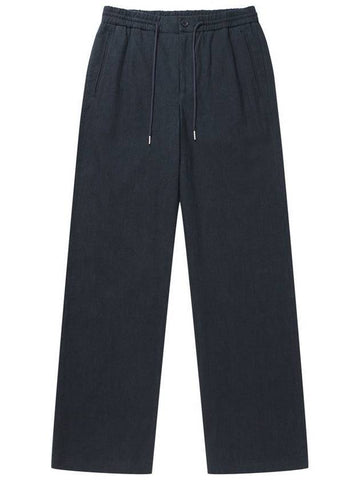 Men's Linen String Straight Pants Charcoal - SOLEW - BALAAN 1