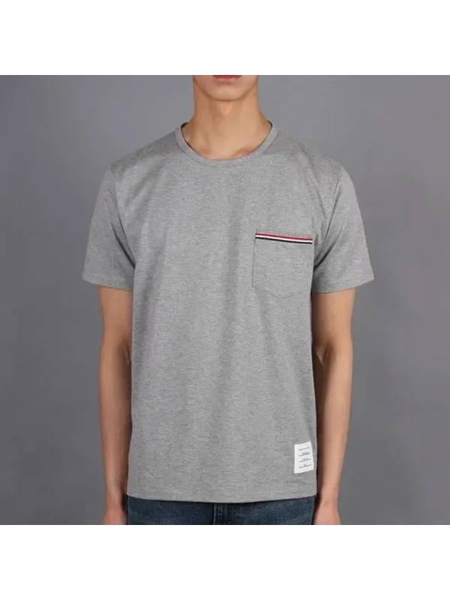 Men's Medium Weight Jersey Tipped Pocket Crewneck Short Sleeve T-Shirt Light Grey - THOM BROWNE - BALAAN 2