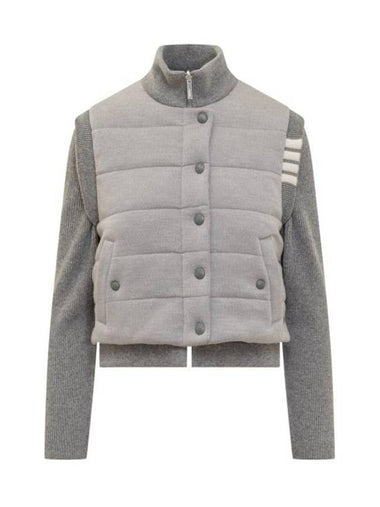 Fine Merino Reversible Wool Down Zip-Up Jacket Grey - THOM BROWNE - BALAAN 1