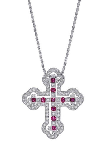 18K white gold diamond 052 carat ruby ​​076 carat crochet pendant large Belle Epoque necklace - DAMIANI - BALAAN 1