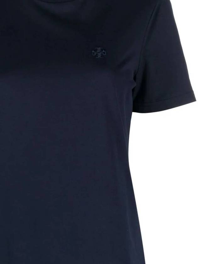 Embroidered Logo Cotton Short Sleeve T-Shirt Navy - TORY BURCH - BALAAN 3