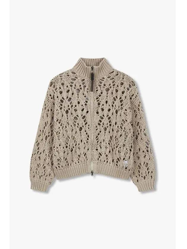 Women s Lace Tissue Zip Up Cardigan Dark Beige - BRUNELLO CUCINELLI - BALAAN 1