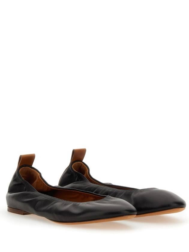 Embossed Logo Ballerina Leather Flat Black - LANVIN - BALAAN 4