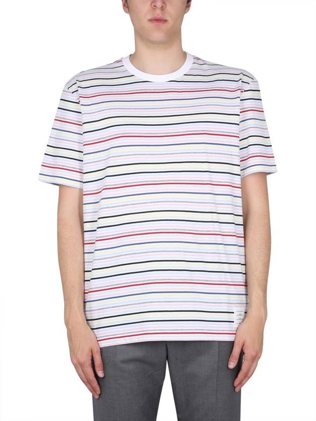 Men's Striped Midweight Jersey Short Sleeve T-Shirt White - THOM BROWNE - BALAAN 7