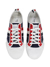 Diagonal Striped Canvas Low-Top Sneakers Navy White - THOM BROWNE - BALAAN 4