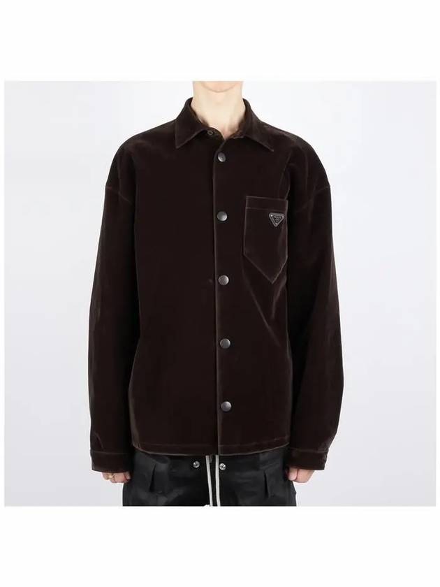 SC657 12HO F0192 Logo Velvet Overshirt - PRADA - BALAAN 2