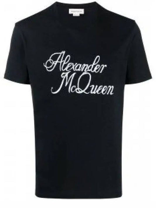 Signature Logo Short Sleeve T Shirt Black - ALEXANDER MCQUEEN - BALAAN 2