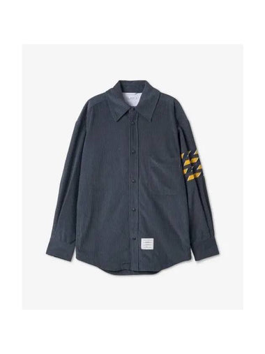 Corduroy Oversized Long Sleeve Shirt Navy - THOM BROWNE - BALAAN 1