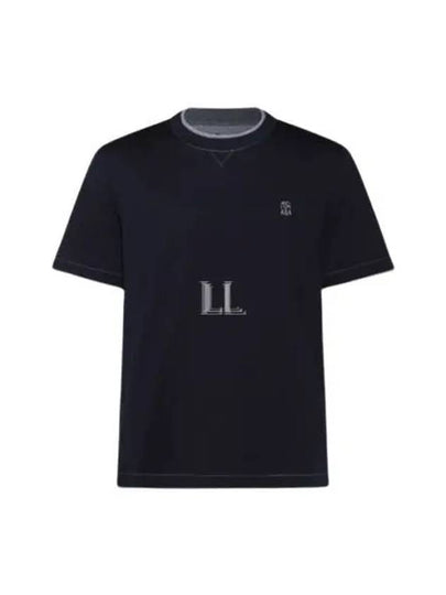 Embroidery Logo Short Sleeve T-Shirt Dark Blue - BRUNELLO CUCINELLI - BALAAN 2