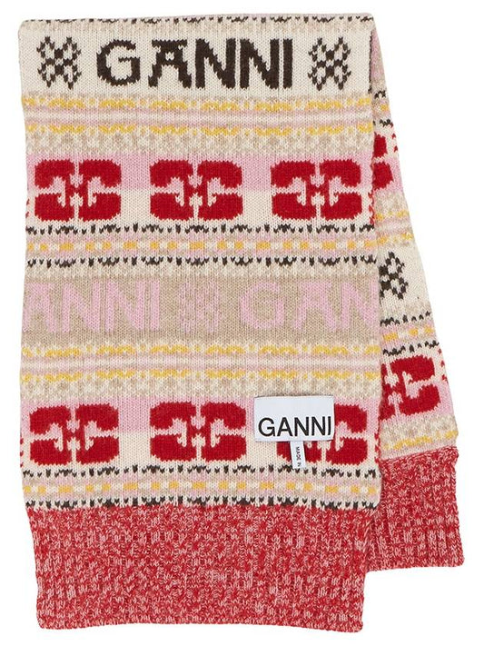 Graphic Logo Multi-Color Women's Wool Scarf A4988999 - GANNI - BALAAN.