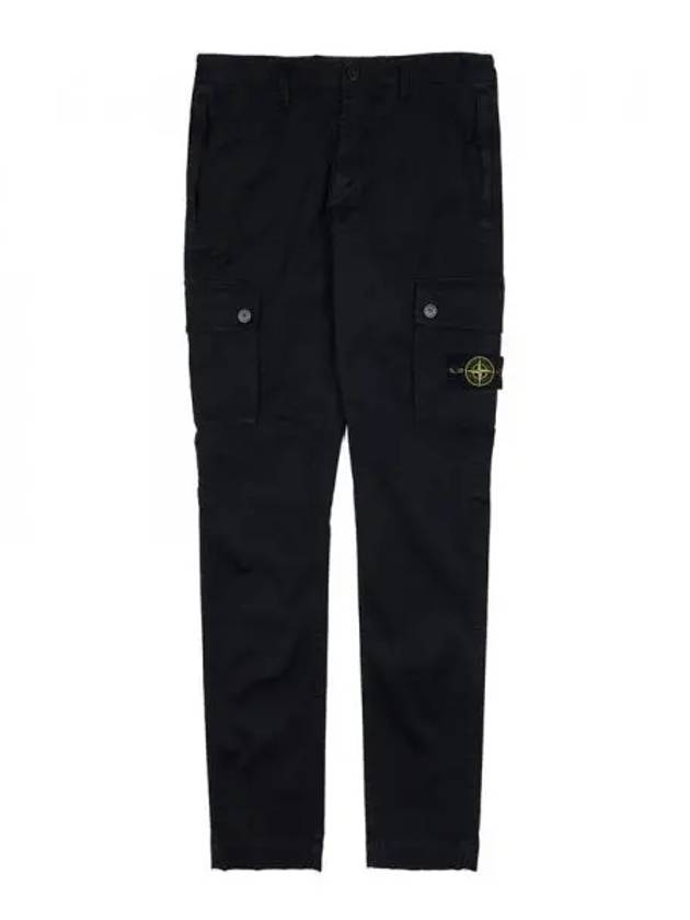 Garment Dyed Old Effect Stretch Broken Twill Cotton Cargo Pants Black - STONE ISLAND - BALAAN 2