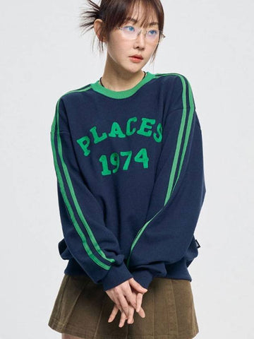 Place Vintage Track Embroidery Sweatshirt _ Navy - MOO - BALAAN 1