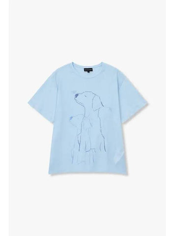 Women s Dog Print Mix T Shirt Light Blue - EMPORIO ARMANI - BALAAN 1