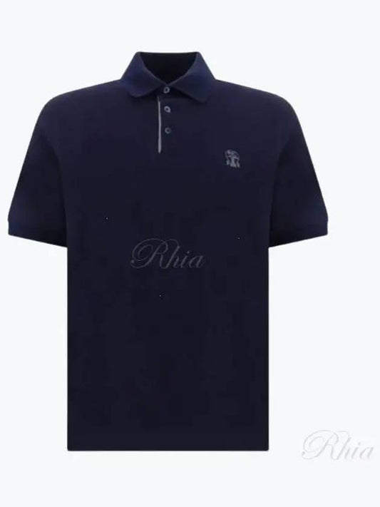 Logo Cotton Polo Shirt Blue - BRUNELLO CUCINELLI - BALAAN 2