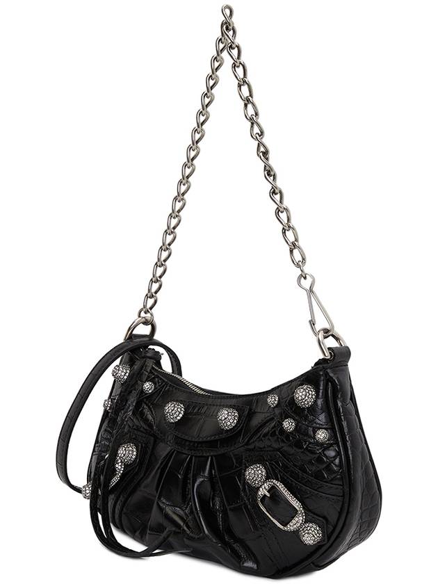 Le Cagol Mini Silver Chain Crocodile Shoulder Bag Black - BALENCIAGA - BALAAN 3