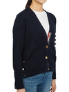 Milano Stitch 4 Bar Classic V Neck Fine Merino Wool Cardigan Navy - THOM BROWNE - BALAAN 5