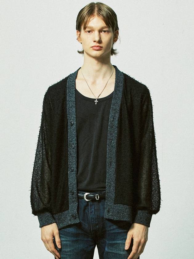 Grunge fishernet knit cardigan black - S SY - BALAAN 2