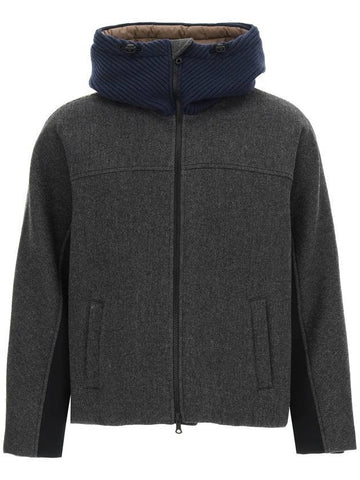 Tweed Neoprene Hooded Jacket Grey - VALENTINO - BALAAN 1