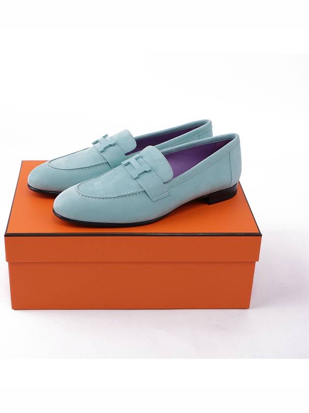 Paris Silver Hardware Suede Goatskin Loafers Vert Embrun - HERMES - BALAAN 3