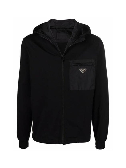 triangle logo pocket hooded jacket black - PRADA - BALAAN.