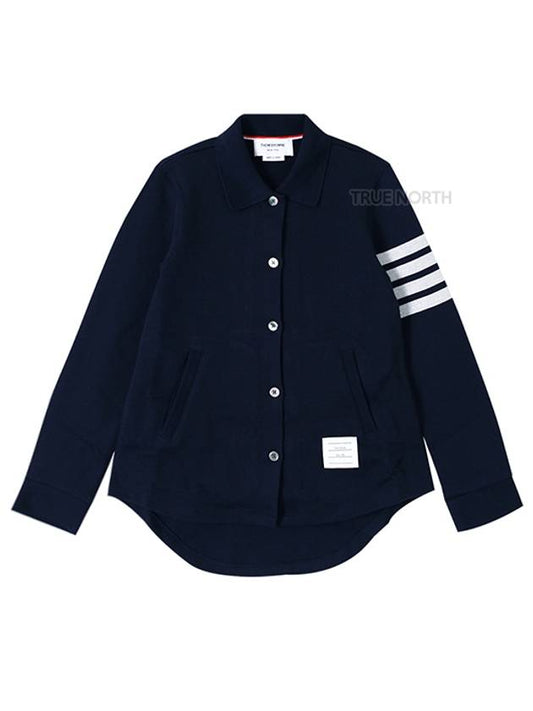 Double Face 4 Bar A-line Knit Long Sleeve Shirt Jacket Navy - THOM BROWNE - BALAAN 2
