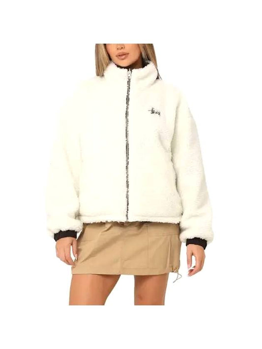 Women's Sherpa Reversible Work Zip-Up Jacket White Black - STUSSY - BALAAN 1