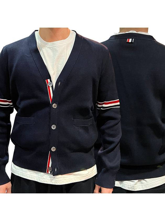 Milano Stitch Sprite Armband Cotton V-neck Cardigan Navy - THOM BROWNE - BALAAN 2