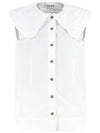 Ruffle Collar Button Sleeveless Shirt White - GANNI - BALAAN 1