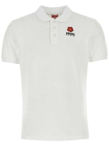 Boke Flower Embroidery Cotton Polo Shirt White - KENZO - BALAAN 1