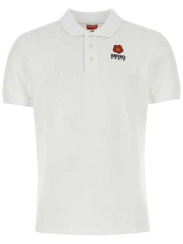 Boke Flower Embroidery Cotton Polo Shirt White - KENZO - BALAAN 1