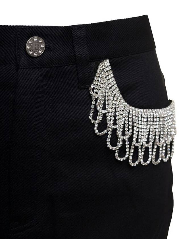 Black Maxi Skirt With Jewel Details Along The Pockets In Cotton Denim Woman - ROTATE - BALAAN 3