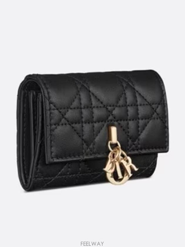 XS Lady Cannage Lambskin Half Wallet Black - DIOR - BALAAN 4