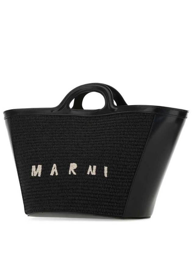 Leather Raffia Tropicalia Tote Bag Black - MARNI - BALAAN 3