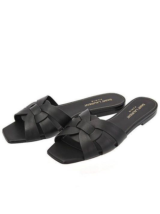 Tribute Smooth Leather Flat Mules Black - SAINT LAURENT - BALAAN 2