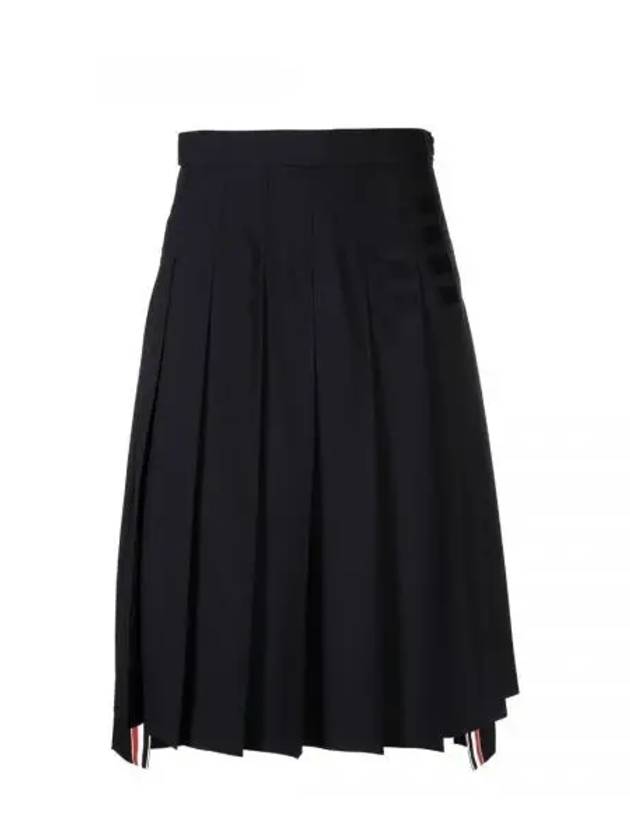 4 Bar Logo Plain Weave Wool Pleated Skirt Navy - THOM BROWNE - BALAAN 2