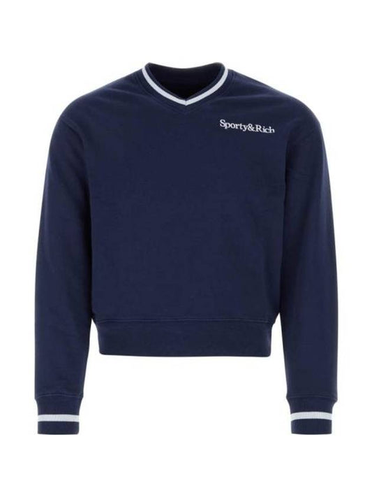 Embroidery Logo V-neck Cotton Sweatshirt Navy - SPORTY & RICH - BALAAN 1