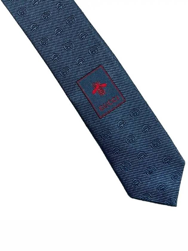 Double G Horsebit Jacquard Slim Silk Tie Blue - GUCCI - BALAAN.