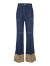 Women's GG Canvas Cuff Denim Wide Jeans Blue - GUCCI - BALAAN.