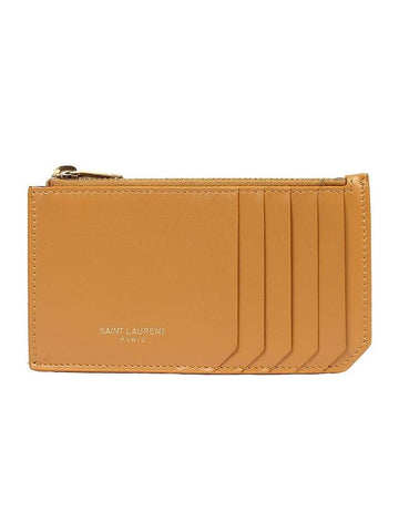 Fragment Zipper Calf Leather Card Wallet Yellow - SAINT LAURENT - BALAAN 1