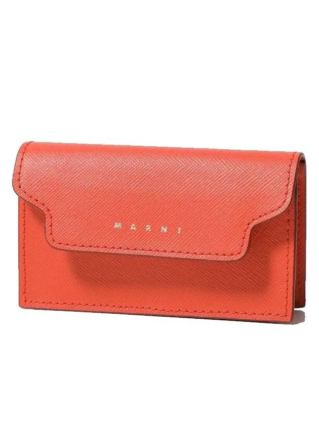 Logo Saffiano Leather Card Wallet Orange - MARNI - BALAAN 4