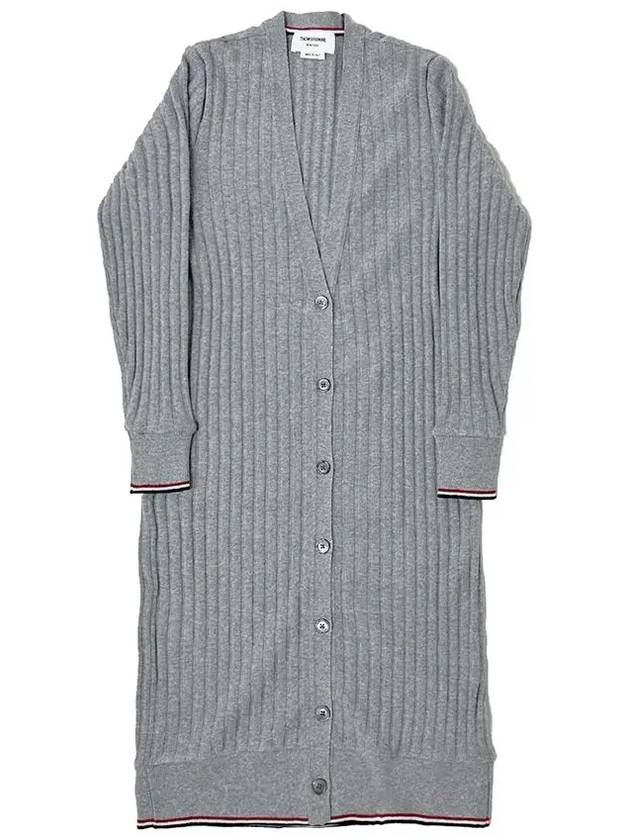 Wide Rib Cashmere Tip V-Neck Cardigan Dress Light Grey - THOM BROWNE - BALAAN 3