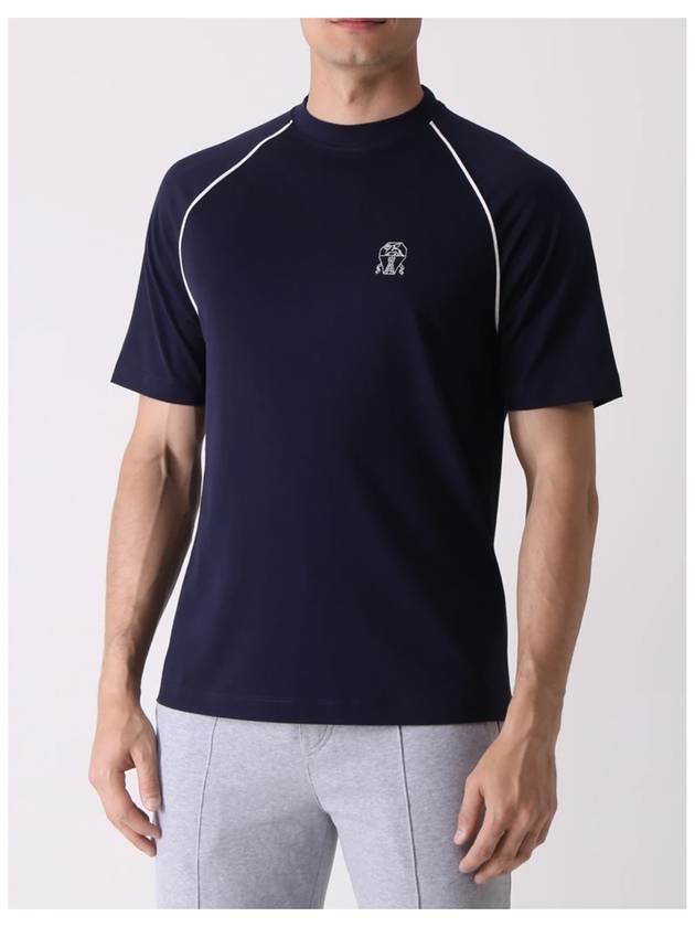 crew neck cotton short sleeve t-shirt navy - BRUNELLO CUCINELLI - BALAAN.