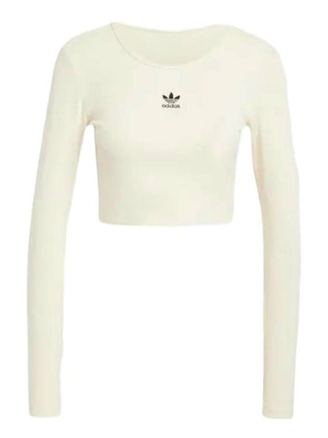 Essentials Lip Cropped Cotton Long Sleeved T-Shirt Ivory - ADIDAS - BALAAN 1