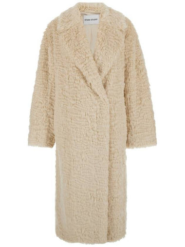 'Nicole' Beige Double-Breasted Coat With Classic Revers In Eco-Fur Woman - STAND STUDIO - BALAAN 1