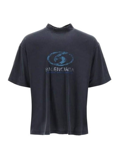 Surfer Medium Fit Short Sleeve T-Shirt Navy - BALENCIAGA - BALAAN 1