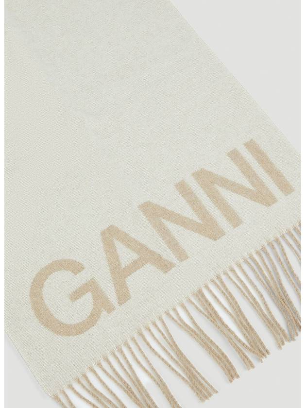 Logo Print Fringe Wool Muffler Beige - GANNI - BALAAN 6