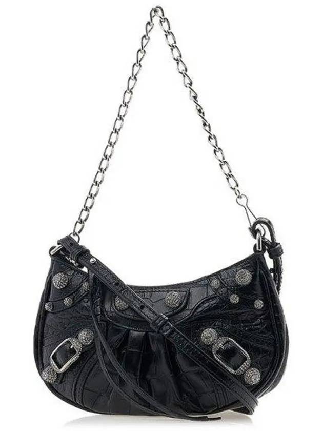 Le Cagol Mini Silver Chain Crocodile Shoulder Bag Black - BALENCIAGA - BALAAN 4