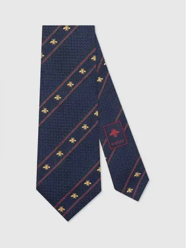 Bee Web Embroider Silk Tie Navy - GUCCI - BALAAN 2